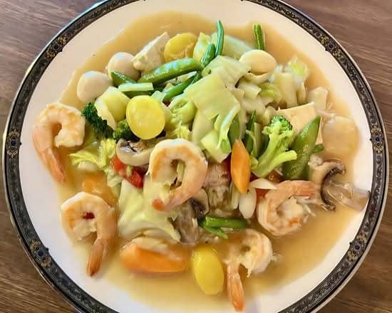 Mixed Veggie & Shrimp Stir Fry Over Rice